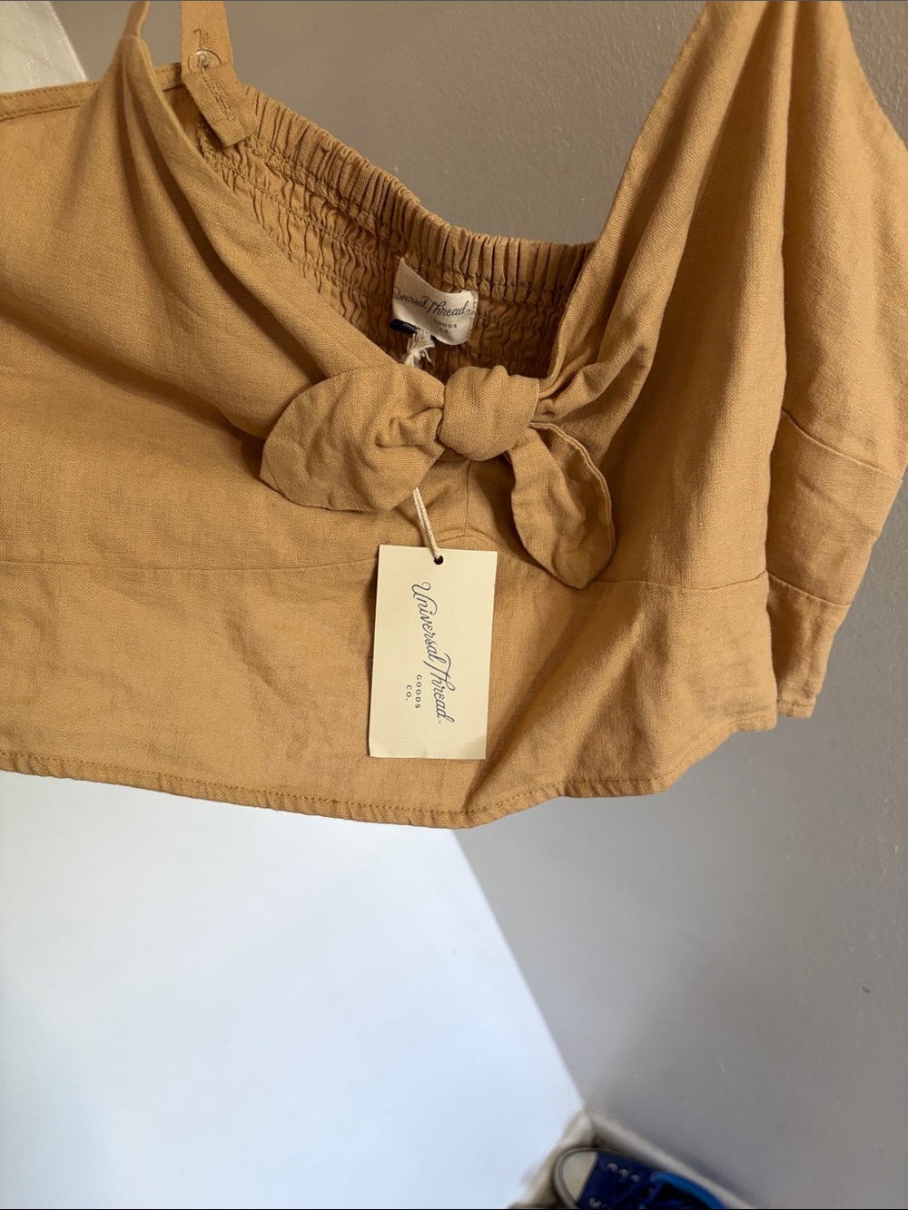 Universal Thread Mustard Front-Tie Crop Top